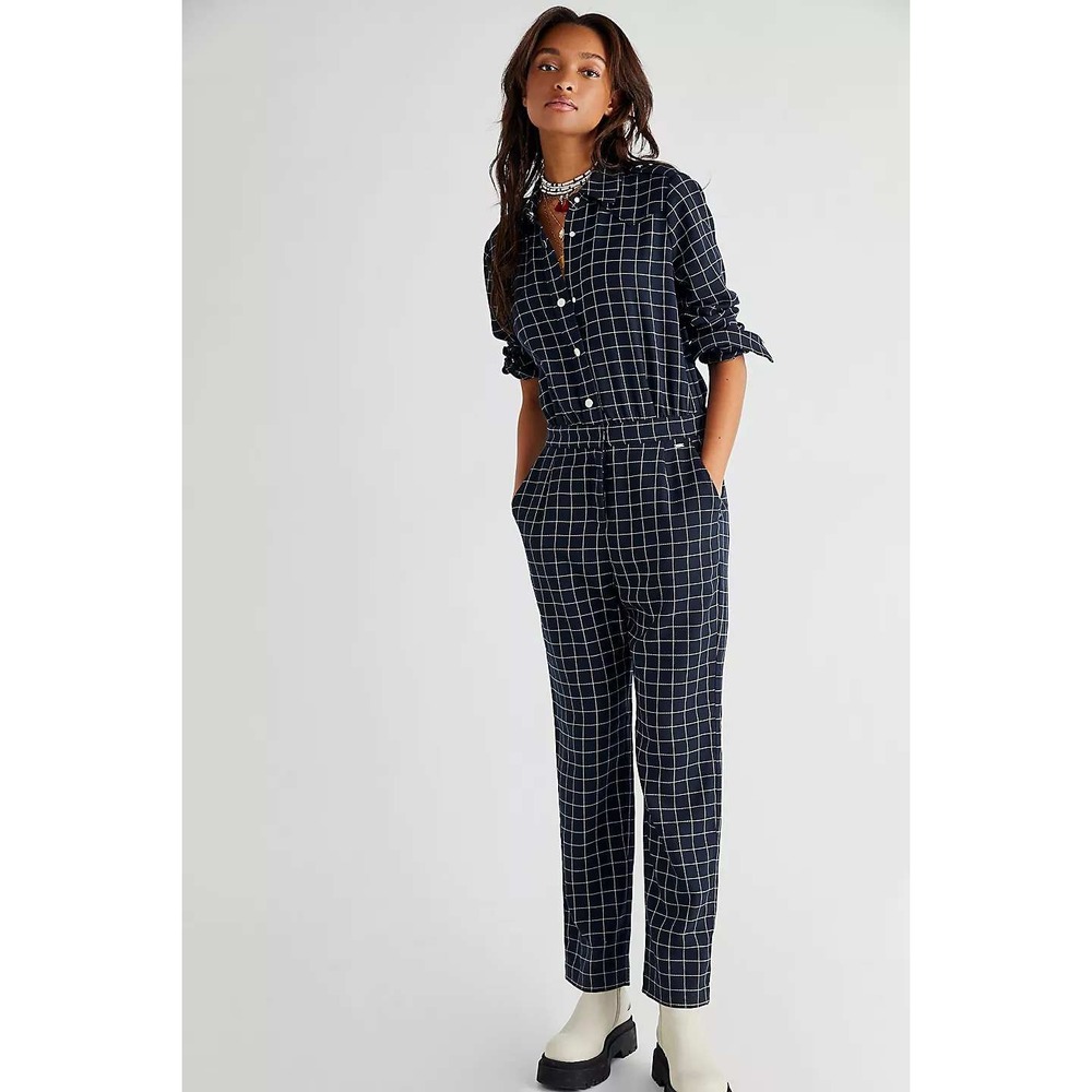 Scotch & Soda XS All In One Check Plaid Jumpsuit Utility Navy Blue & White
